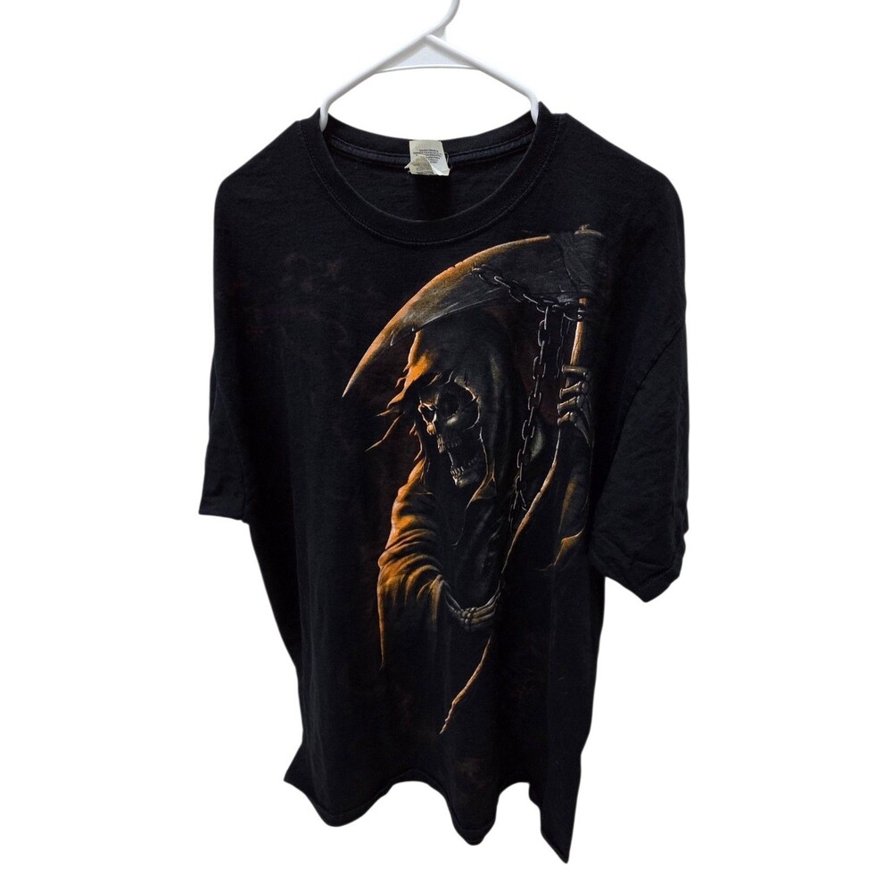 Vintage Y2K Grim Reaper Men's XL T-Shirt Skull Goth Metal Hardcore - Picture 2 of 4